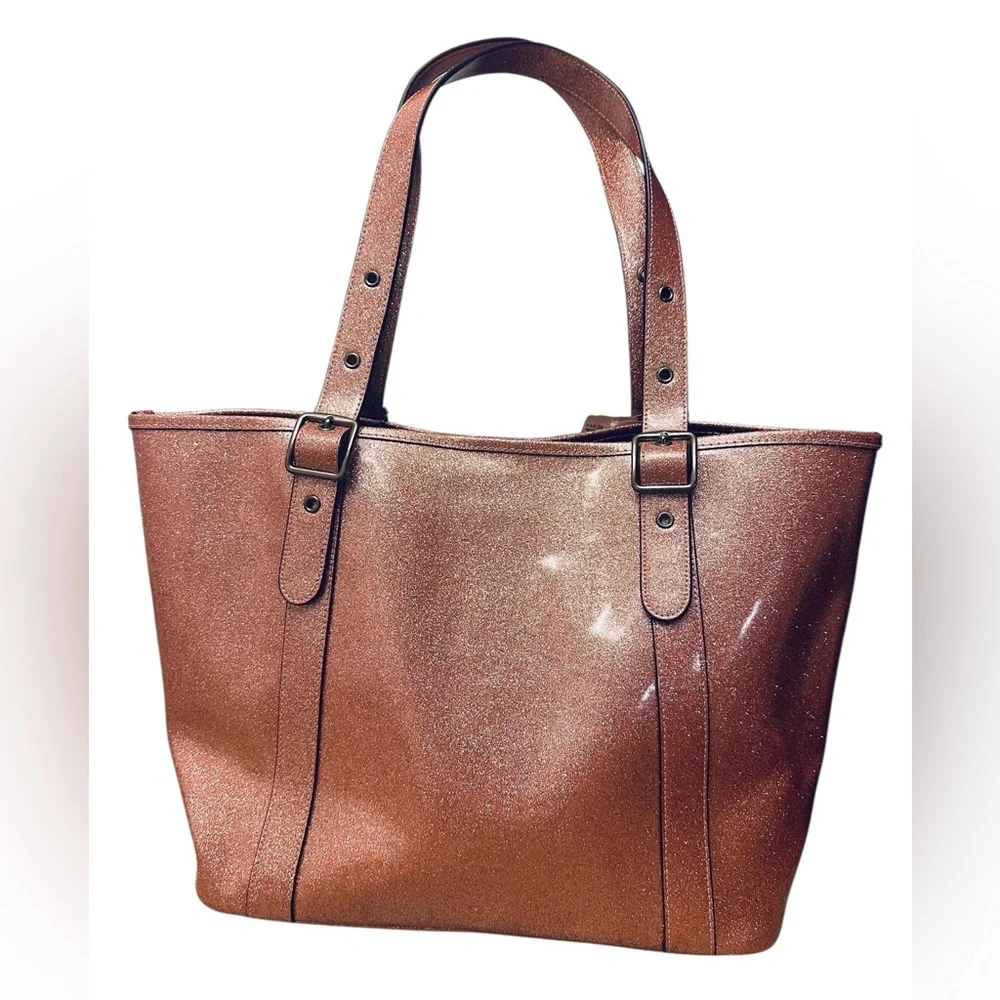 Coach Leather Metallic Glitter Rose Pink Large Tote Bag NWT - Picture 6 of 11